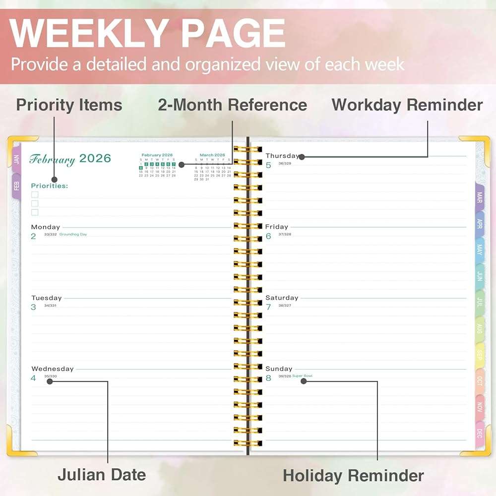 GuassLee Academic Planner 2026-2027 form July 2026 to June 2027, A5 Size, Weekly and Monthly Planner 2026 with Hard Cover Laminated Tabs, Storage Pocket Includes Stickers for Office School Supplies - Image 5