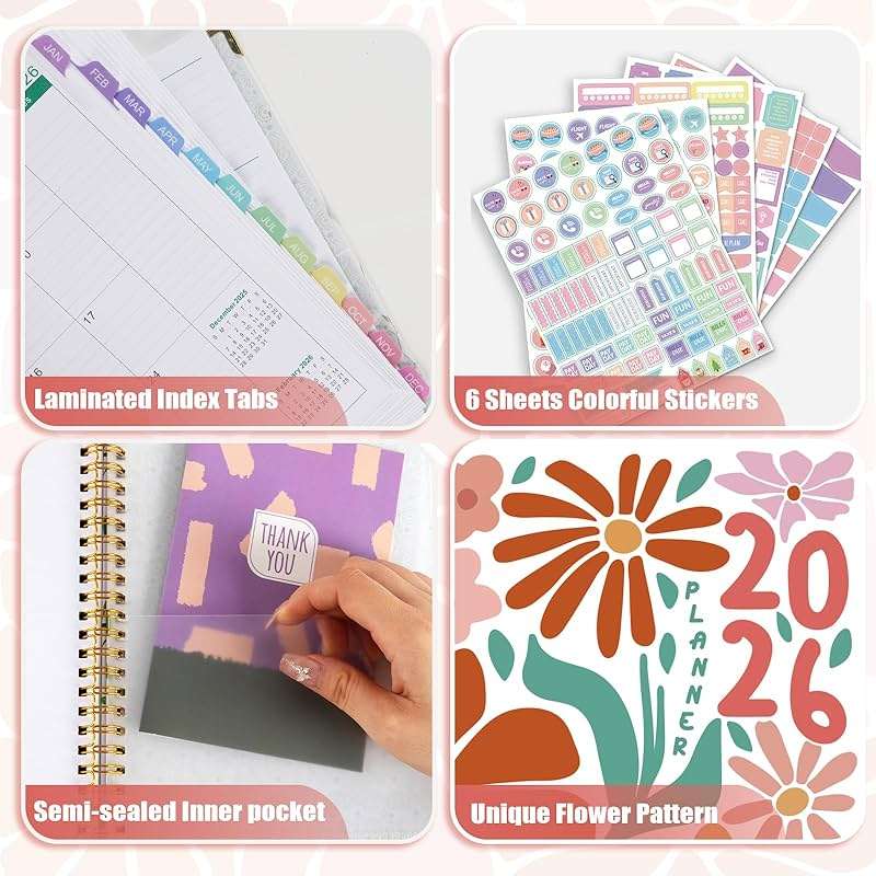 GuassLee Academic Planner 2026-2027 form July 2026 to June 2027, A5 Size, Weekly and Monthly Planner 2026 with Hard Cover Laminated Tabs, Storage Pocket Includes Stickers for Office School Supplies - Image 7