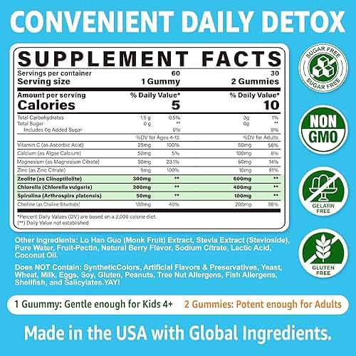 Zeolite Detox for Kids & Adults, Zeolite Gummies w/Chlorella, Spirulina,+Kids Calcium Gummies with Prebiotics (FOS) 500mg - Image 2