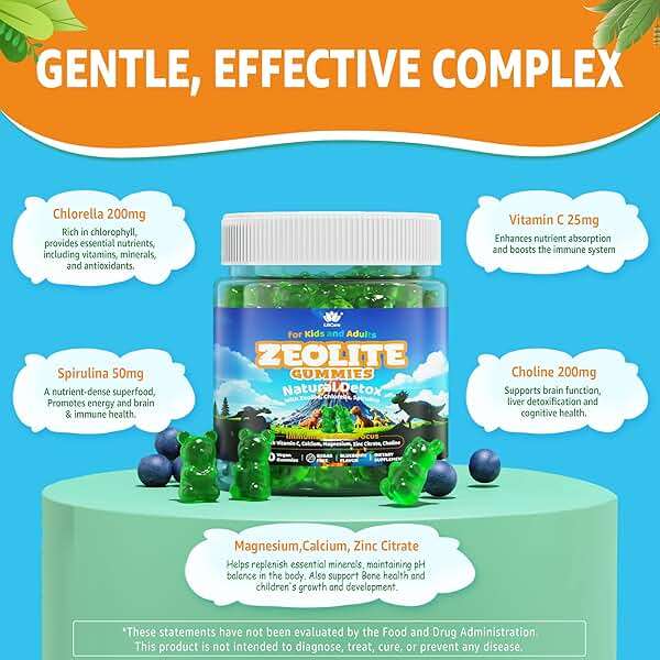 Zeolite Detox for Kids & Adults, Zeolite Gummies w/Chlorella, Spirulina,+Kids Calcium Gummies with Prebiotics (FOS) 500mg - Image 4