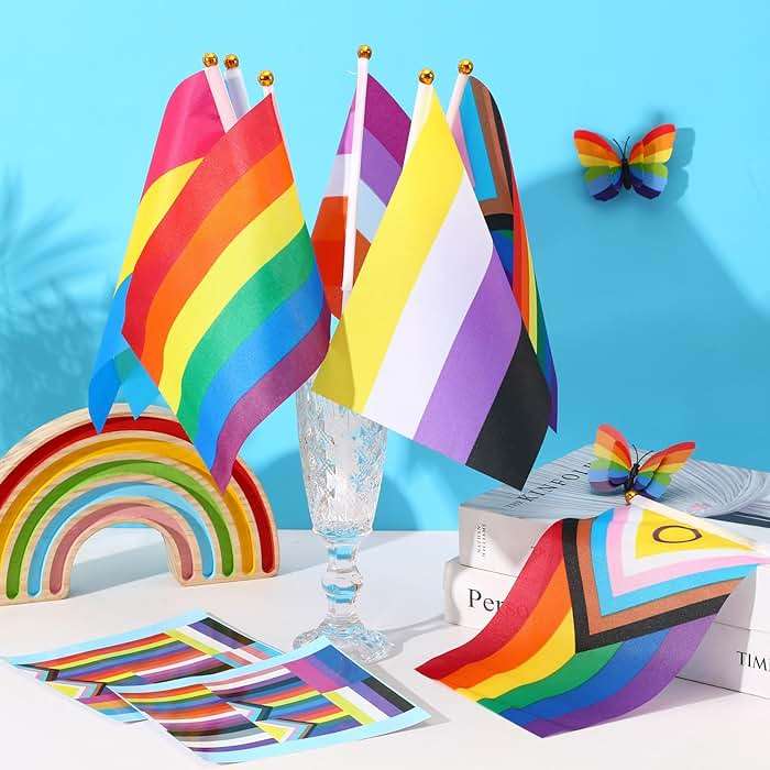 AUGSUN 40 Pcs Rainbow Pride Flags and 50 Gay Stickers Small Mini Handheld Pansexual Bisexual Trans Lesbian Gay Flag LGBTQ Inlcusive Flags for Pride Month Decorations, 5x8 Inch - Image 3