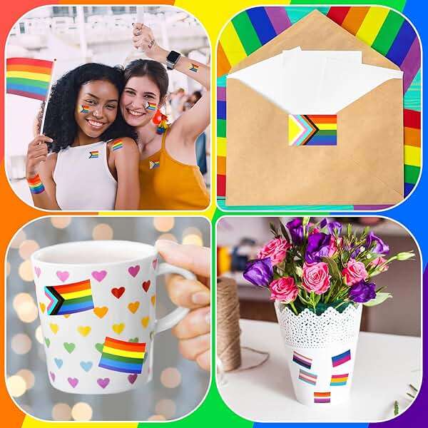 AUGSUN 40 Pcs Rainbow Pride Flags and 50 Gay Stickers Small Mini Handheld Pansexual Bisexual Trans Lesbian Gay Flag LGBTQ Inlcusive Flags for Pride Month Decorations, 5x8 Inch - Image 8