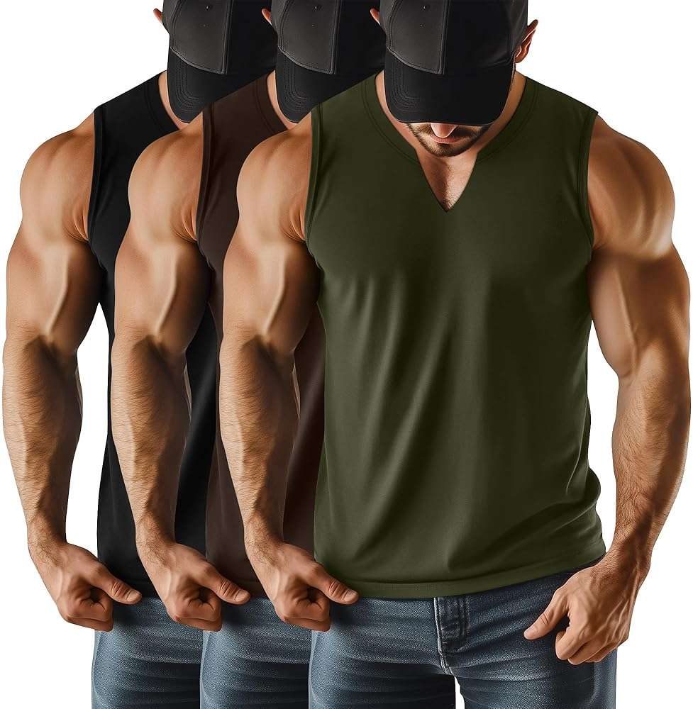 Riyiper 3 Pack Men's Sleeveless Tank Tops, V Neck Longline Henley T Shirts Casual Basic Muscle Shirts Stretch Athletic Tee - Image 1