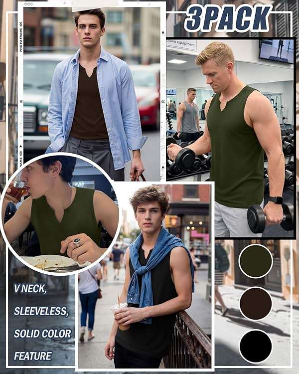 Riyiper 3 Pack Men's Sleeveless Tank Tops, V Neck Longline Henley T Shirts Casual Basic Muscle Shirts Stretch Athletic Tee - Image 2