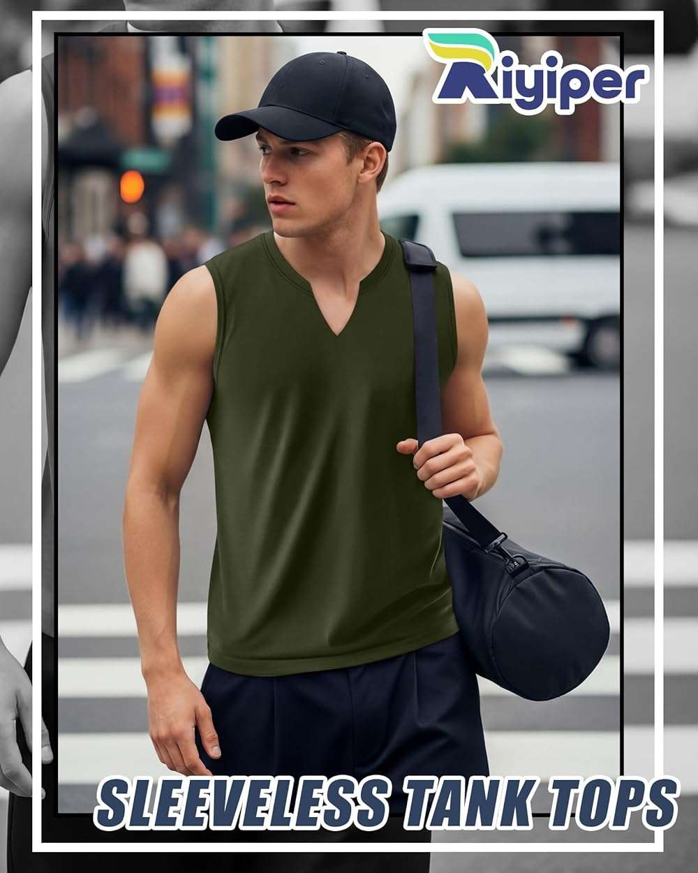 Riyiper 3 Pack Men's Sleeveless Tank Tops, V Neck Longline Henley T Shirts Casual Basic Muscle Shirts Stretch Athletic Tee - Image 3
