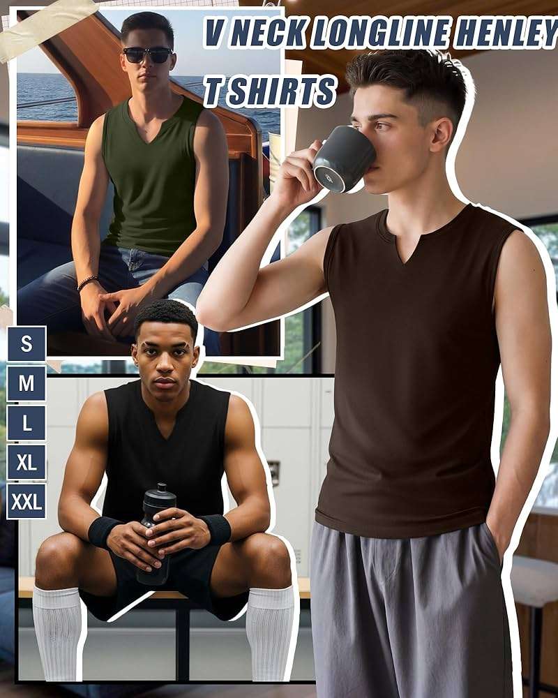 Riyiper 3 Pack Men's Sleeveless Tank Tops, V Neck Longline Henley T Shirts Casual Basic Muscle Shirts Stretch Athletic Tee - Image 4
