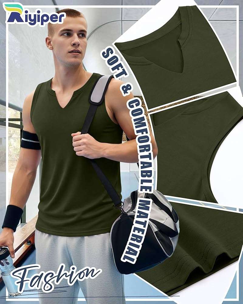 Riyiper 3 Pack Men's Sleeveless Tank Tops, V Neck Longline Henley T Shirts Casual Basic Muscle Shirts Stretch Athletic Tee - Image 5