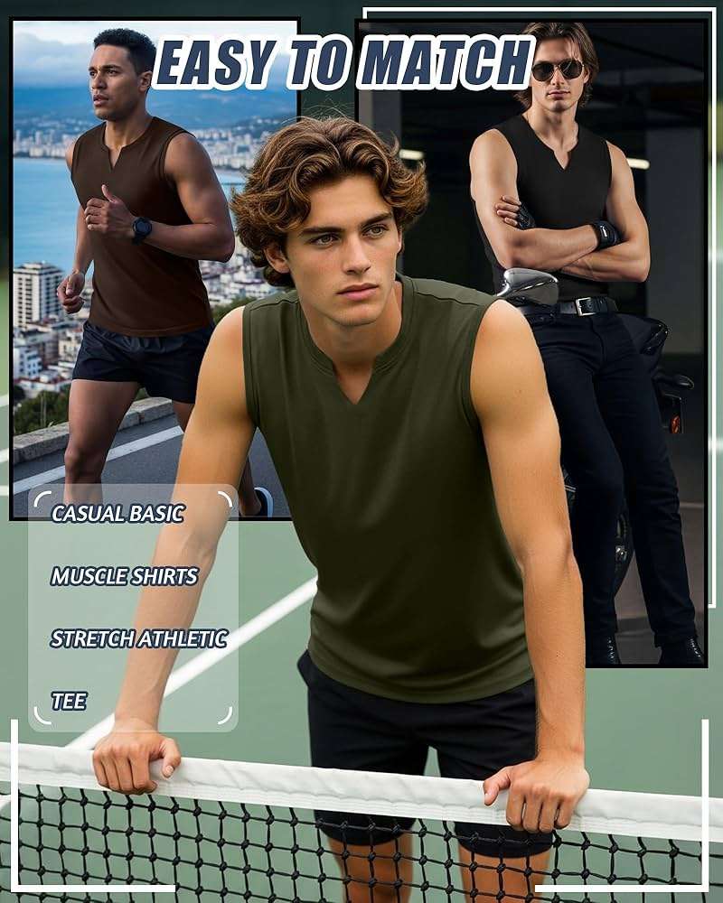 Riyiper 3 Pack Men's Sleeveless Tank Tops, V Neck Longline Henley T Shirts Casual Basic Muscle Shirts Stretch Athletic Tee - Image 6