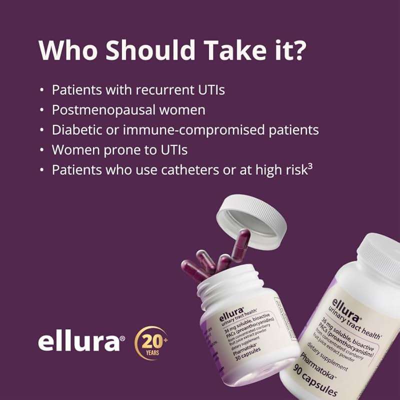 ellura 36 mg Clinically Backed Soluble, Bioactive PACs – 100% Concentrated Cranberry Fruit Juice Extract, for Urinary Tract Health, 90 Capsules - Image 7
