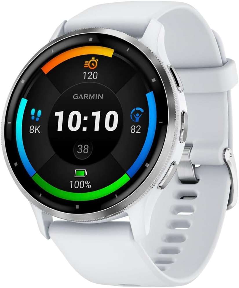 Garmin Venu 3 Silver Stainless Steel Bezel 1.4-Inch AMOLED Touchscreen Smartwatch with 45mm Whitestone Case and Silicone Band Bundle with Deco Essentials Charging Dock, Dust Covers and USB-C Cable - Image 2
