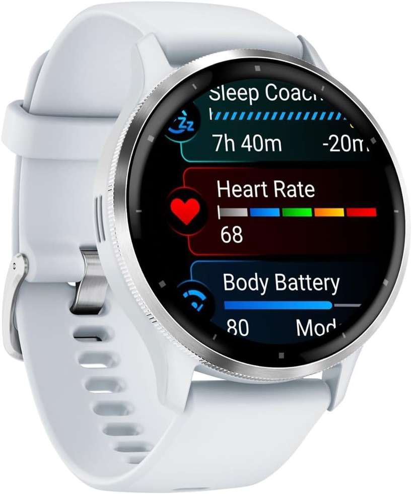 Garmin Venu 3 Silver Stainless Steel Bezel 1.4-Inch AMOLED Touchscreen Smartwatch with 45mm Whitestone Case and Silicone Band Bundle with Deco Essentials Charging Dock, Dust Covers and USB-C Cable - Image 4