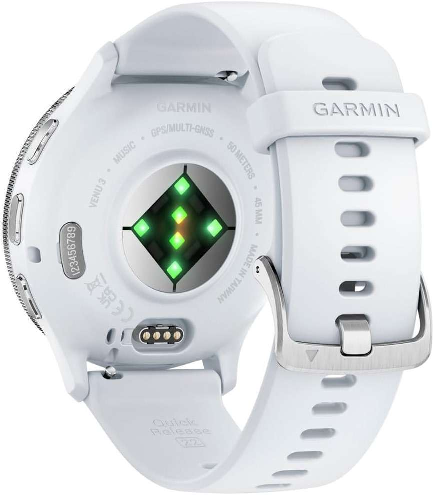Garmin Venu 3 Silver Stainless Steel Bezel 1.4-Inch AMOLED Touchscreen Smartwatch with 45mm Whitestone Case and Silicone Band Bundle with Deco Essentials Charging Dock, Dust Covers and USB-C Cable - Image 5
