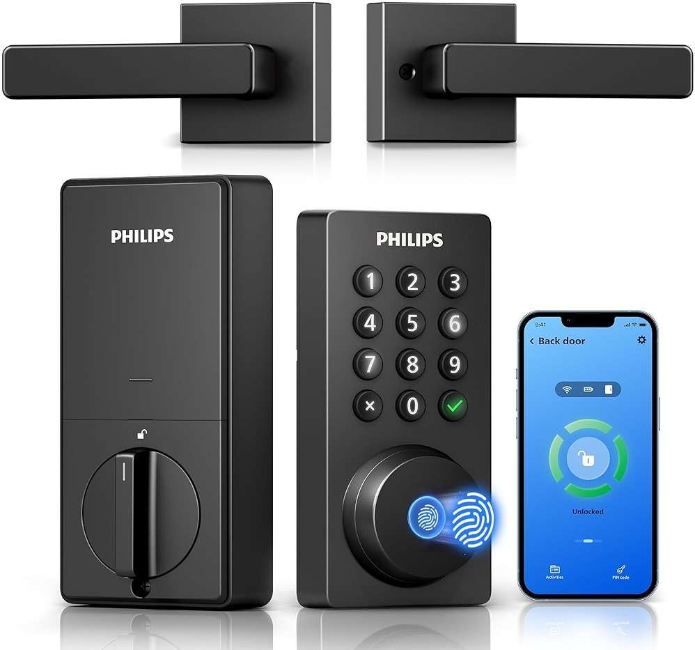Philips WiFi Keypad Door Lock with Handle, Built-in WiFi, APP Remote Control, Voice & Fingerprint Unlock, Smart Locks for Front Door with Auto Lock, Digital Front Door Lock Set, Keyless Entry Deadbolt - Image 1