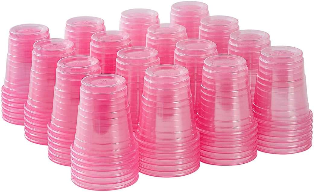 HAOZAN 100ct 2oz Mini Clear Shot Glasses, Disposable Small Plastic Cups for Parties, Weddings, Events | Bulk Pack, Pink - Image 1