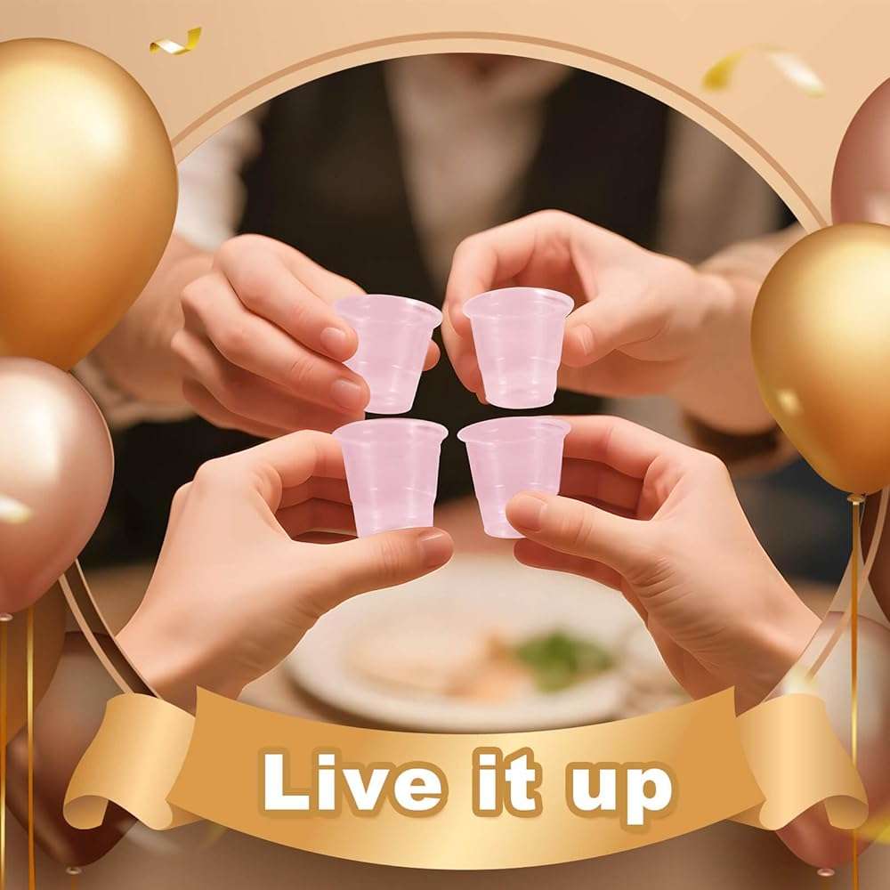 HAOZAN 100ct 2oz Mini Clear Shot Glasses, Disposable Small Plastic Cups for Parties, Weddings, Events | Bulk Pack, Pink - Image 2