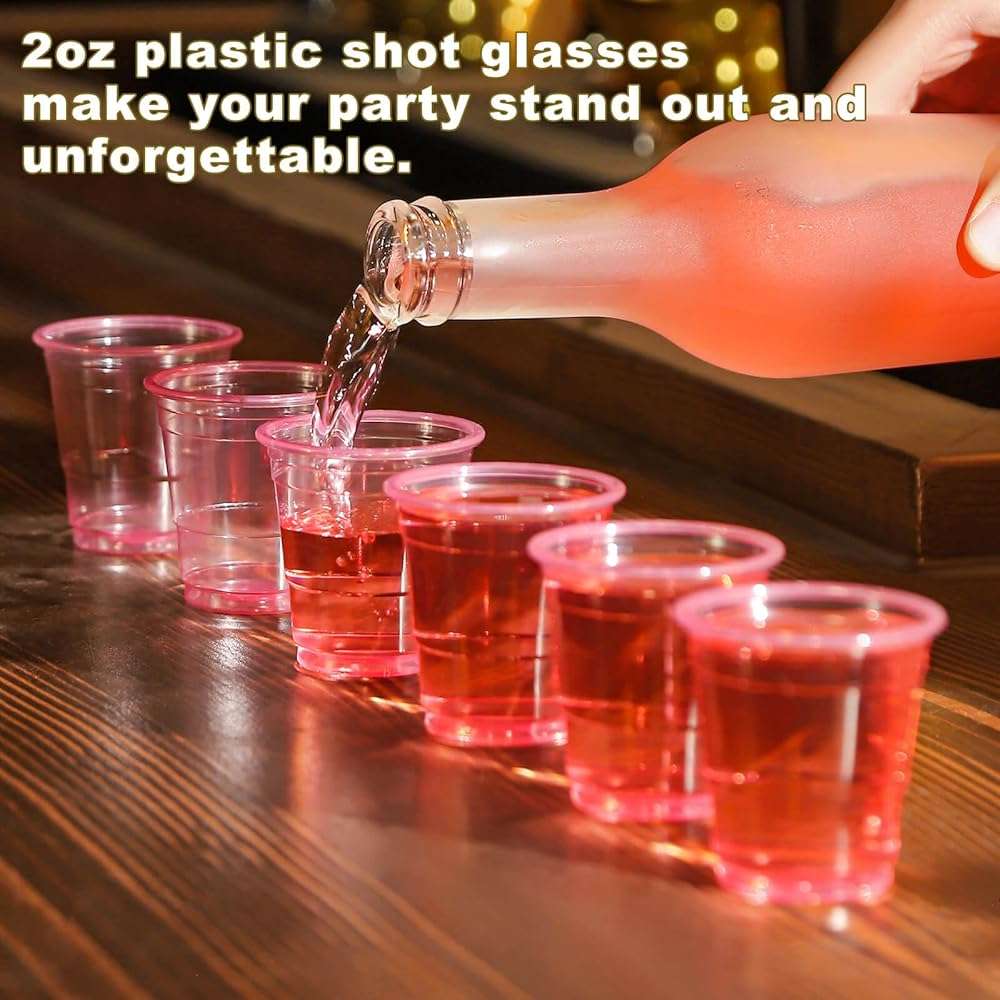 HAOZAN 100ct 2oz Mini Clear Shot Glasses, Disposable Small Plastic Cups for Parties, Weddings, Events | Bulk Pack, Pink - Image 4