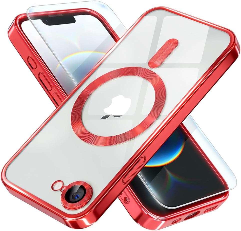 Misea Magnetic for iPhone 17e / 16e Case Compatible with MagSafe [Never Yellowing] [Military Grade Drop Protection] Full Camera Lens Protector Plating Soft Clear Phone Case for Women 6.1 inch, Red - Image 1