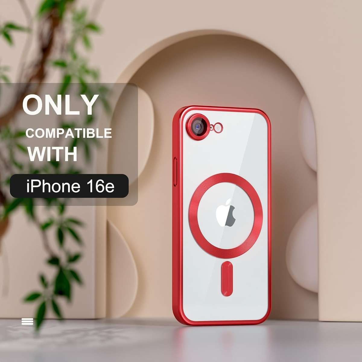 Misea Magnetic for iPhone 17e / 16e Case Compatible with MagSafe [Never Yellowing] [Military Grade Drop Protection] Full Camera Lens Protector Plating Soft Clear Phone Case for Women 6.1 inch, Red - Image 2