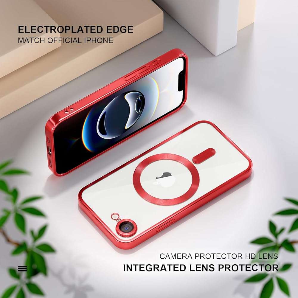 Misea Magnetic for iPhone 17e / 16e Case Compatible with MagSafe [Never Yellowing] [Military Grade Drop Protection] Full Camera Lens Protector Plating Soft Clear Phone Case for Women 6.1 inch, Red - Image 6