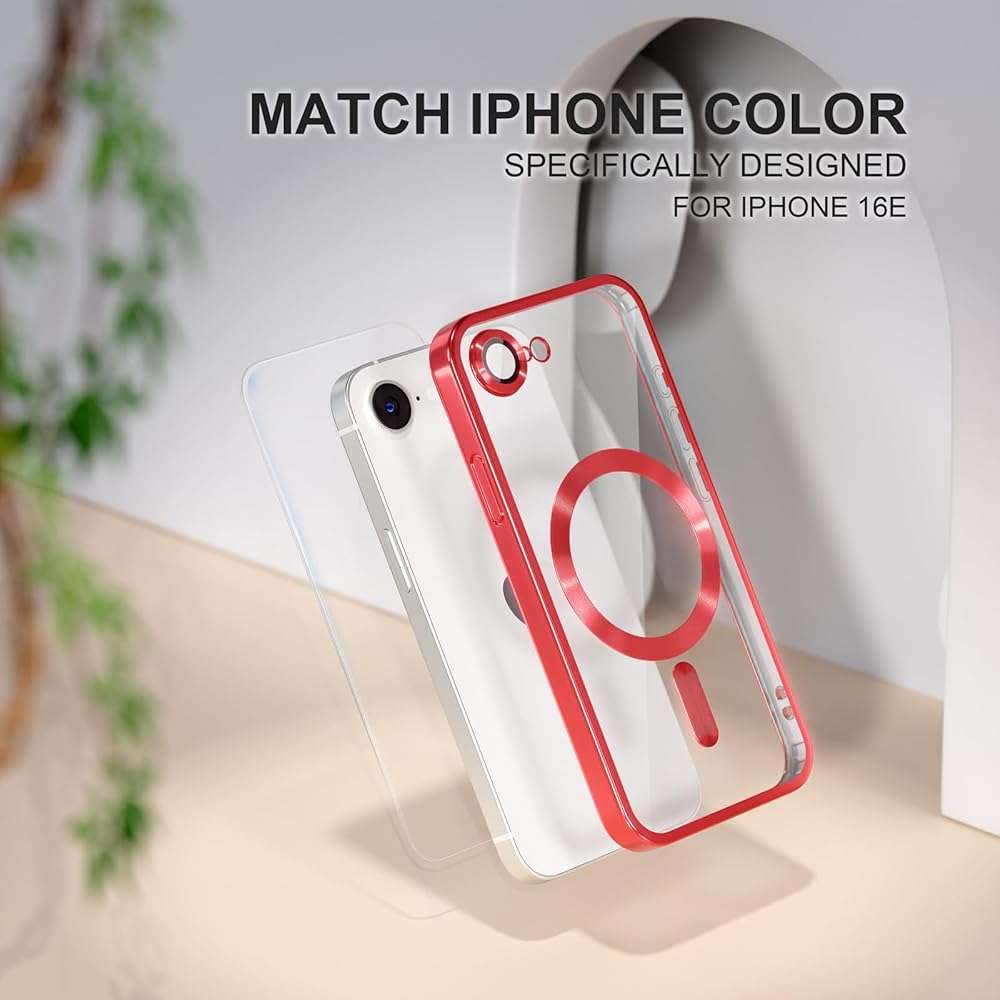 Misea Magnetic for iPhone 17e / 16e Case Compatible with MagSafe [Never Yellowing] [Military Grade Drop Protection] Full Camera Lens Protector Plating Soft Clear Phone Case for Women 6.1 inch, Red - Image 7