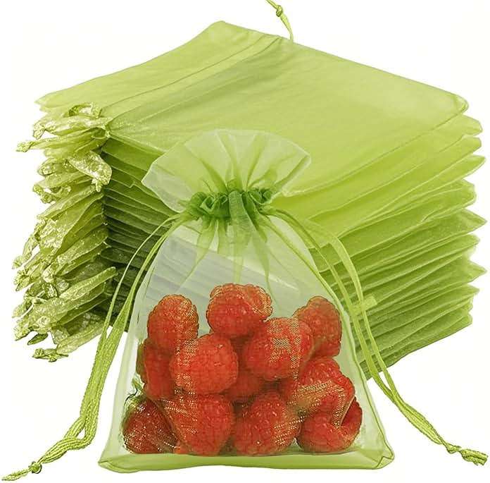 YIChongDan 100pcs Fruit Protection Cover Bags 4x6 inch Fruit Netting - Drawstring Mesh Protectors Bags Pest Barrier for Strawberry Blueberry Small Fruit Vegetables - Image 1