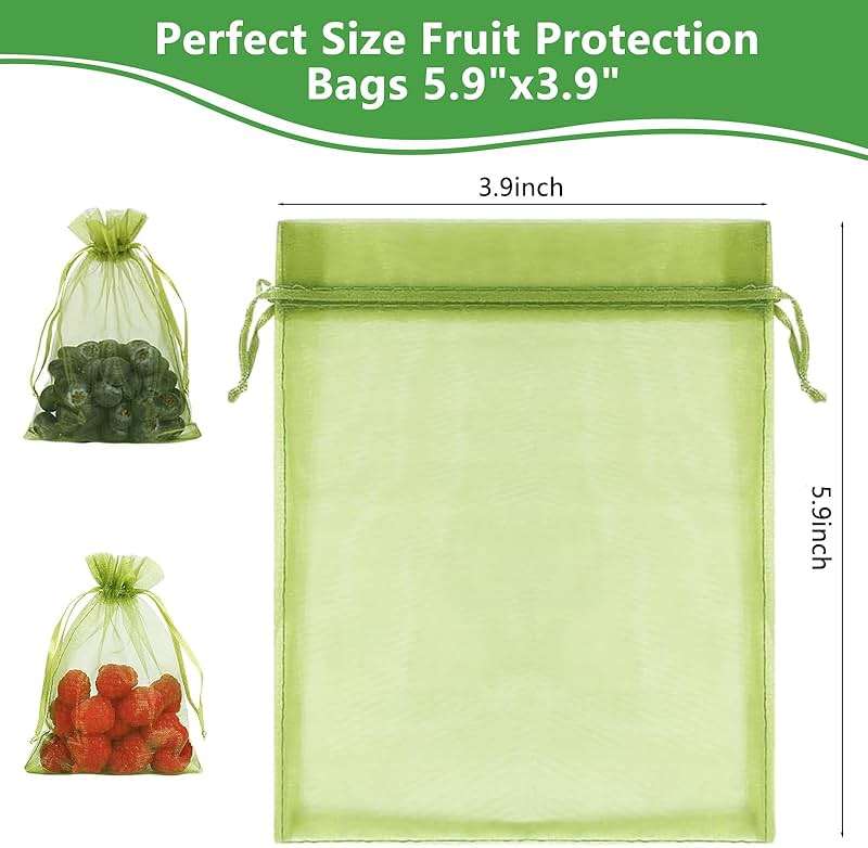 YIChongDan 100pcs Fruit Protection Cover Bags 4x6 inch Fruit Netting - Drawstring Mesh Protectors Bags Pest Barrier for Strawberry Blueberry Small Fruit Vegetables - Image 2
