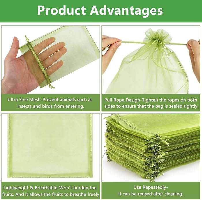 YIChongDan 100pcs Fruit Protection Cover Bags 4x6 inch Fruit Netting - Drawstring Mesh Protectors Bags Pest Barrier for Strawberry Blueberry Small Fruit Vegetables - Image 4