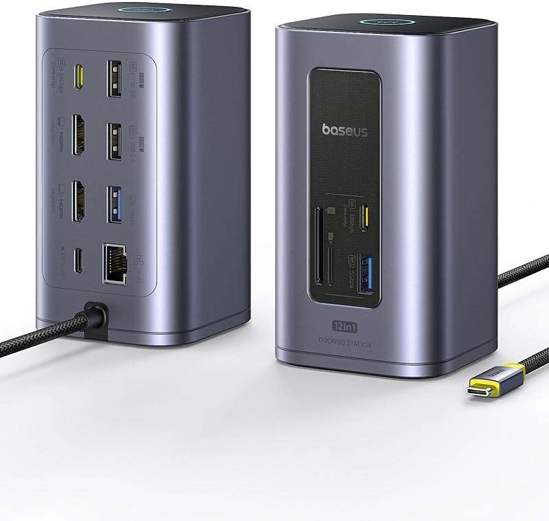 Baseus Nomos Air 12 in 1 Docking Station, Dual Monitor Laptop Docking Station for Windows, 2 Monitor 4K HDMI, 10Gbps USB-C/A, PD 100W, USB C Docking Station Compatible for Laptop HP/Lenovo/Dell/Acer - Image 1