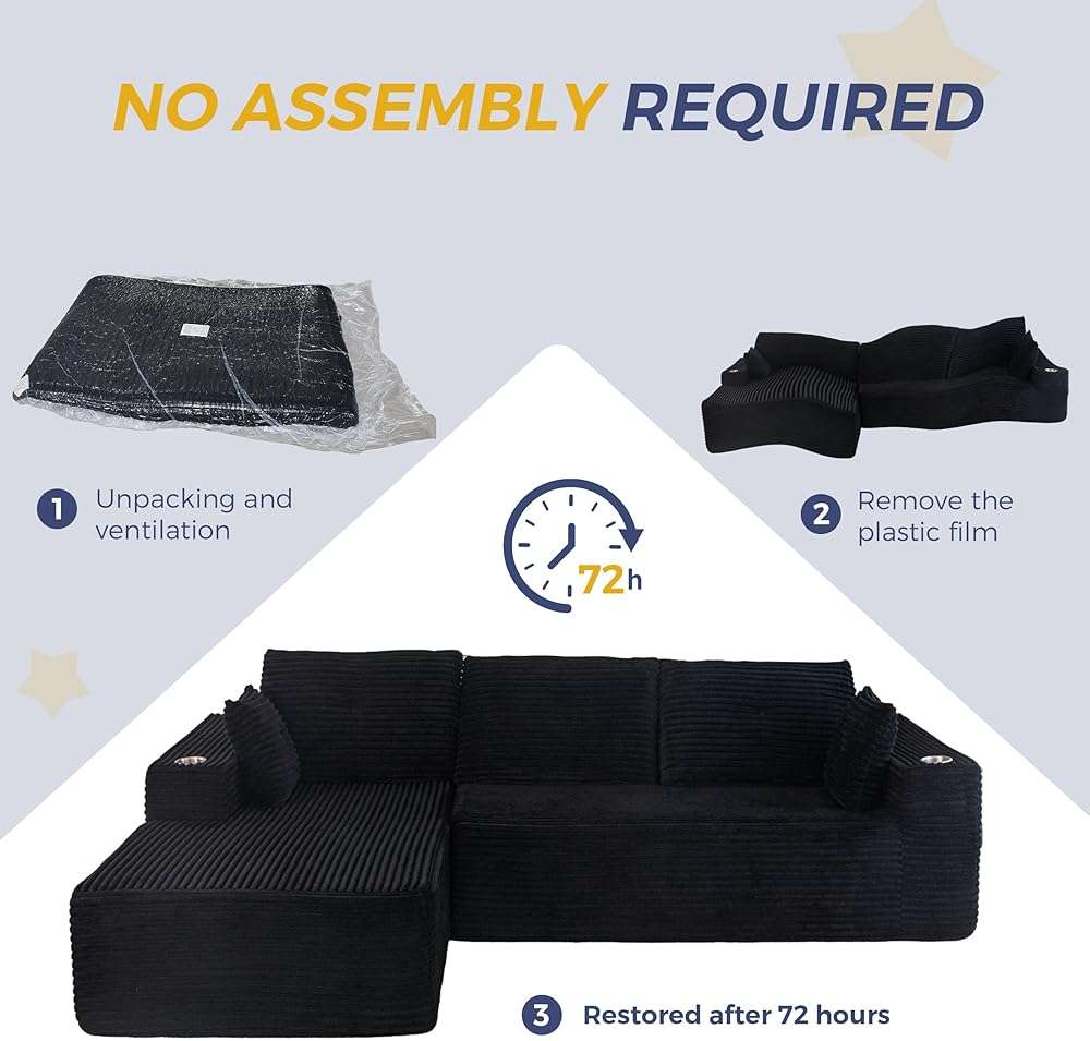 MAXYOYO 104" Modular Sectional Couch with L-Shape Chaise, Modern Boneless Couch for Living Room, Sofa in A Box, Oversized Sofa with Deep Seat, No Assembly Required, Black - Image 9