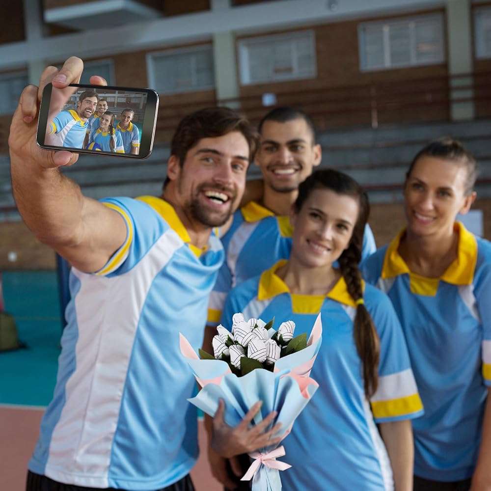 Suhine 6 Pcs Artificial Volleyball Rose Flowers Sports Party Favors Bulk for Birthday Graduation Wedding Party Decoration Table Centerpieces Mom Team Coach Senior Night Gift(Volleyball Color, Normal) - Image 4