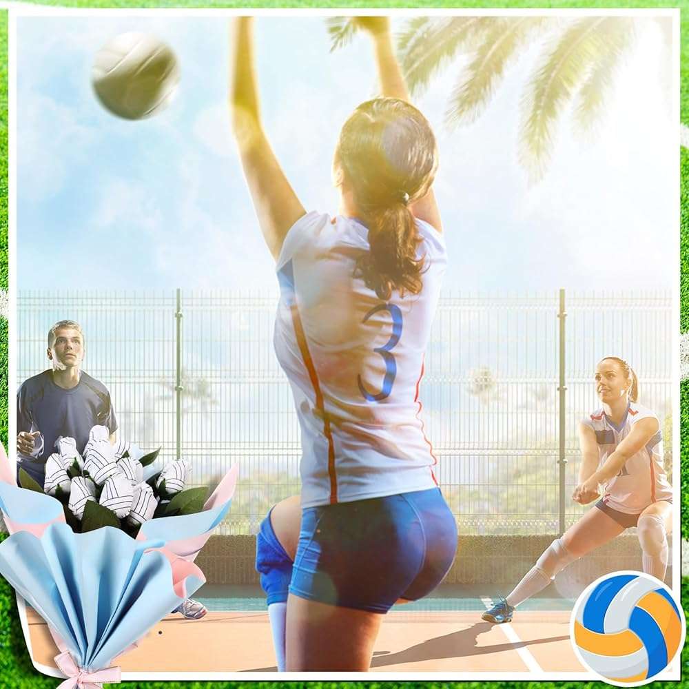 Suhine 6 Pcs Artificial Volleyball Rose Flowers Sports Party Favors Bulk for Birthday Graduation Wedding Party Decoration Table Centerpieces Mom Team Coach Senior Night Gift(Volleyball Color, Normal) - Image 6