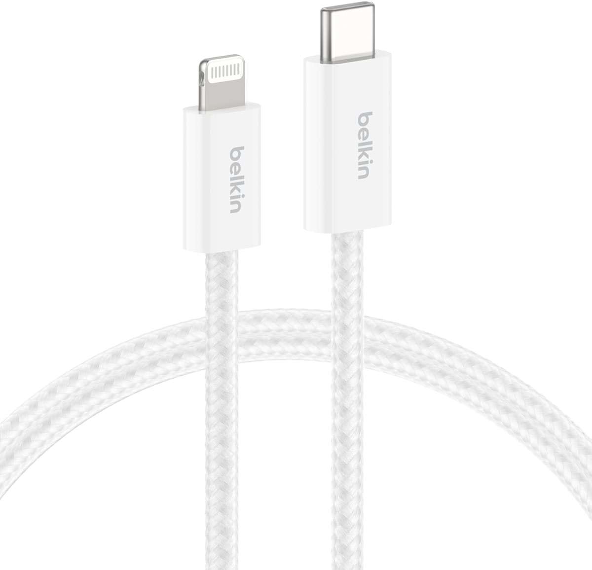 Belkin USB C Cable w/Lightning Connector, 6.6ft - Soft, Flexible Fast-Charging Cable, Lightning Charger Cord for iPhone 14 & Earlier Series, iPad 9th Gen, Airpods & More - White - Image 1