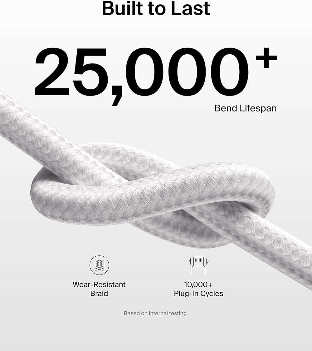 Belkin USB C Cable w/Lightning Connector, 6.6ft - Soft, Flexible Fast-Charging Cable, Lightning Charger Cord for iPhone 14 & Earlier Series, iPad 9th Gen, Airpods & More - White - Image 3