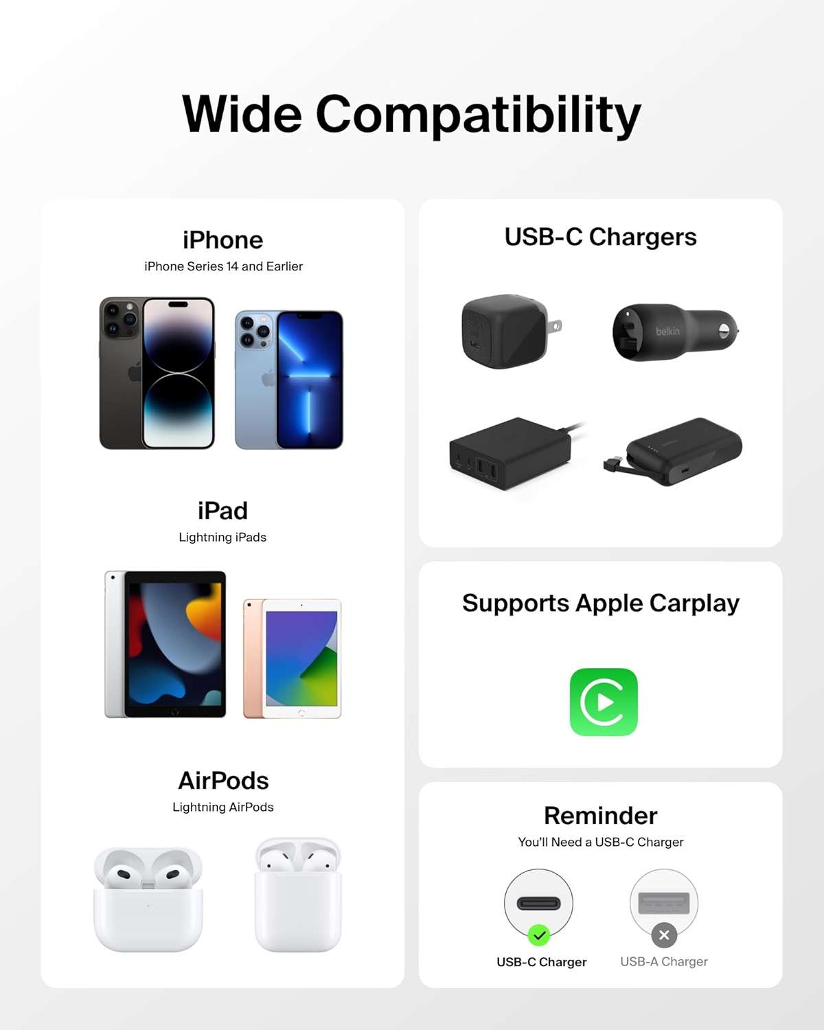 Belkin USB C Cable w/Lightning Connector, 6.6ft - Soft, Flexible Fast-Charging Cable, Lightning Charger Cord for iPhone 14 & Earlier Series, iPad 9th Gen, Airpods & More - White - Image 5