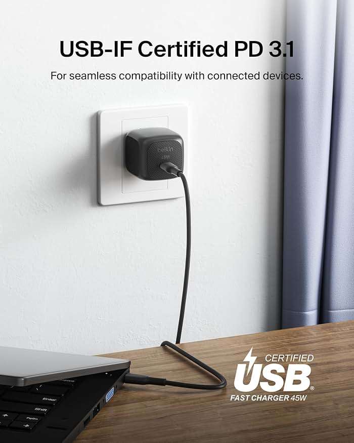Belkin USB C Charger Block Fast Charging 45W - PD3.1 PPS Super Fast Charging - Samsung Galaxy S25-S26, iPhone 17, Air, Pro, Pro Max, AirPods, Apple Watch, Google Pixel 10, Nintendo Switch, etc - Black - Image 5