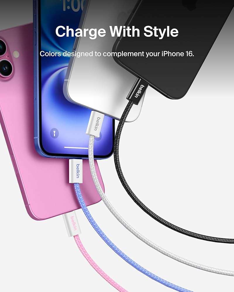 Belkin USB C to USB C Cable 2-Pack, 6.6ft, 60W - Type C Charger, iPhone Charger Cord, Soft, Braided, Flexible for iPhone 17, Galaxy S25, Pixel 10, Airpods, iPad Pro & More, Travel Essentials - White - Image 3