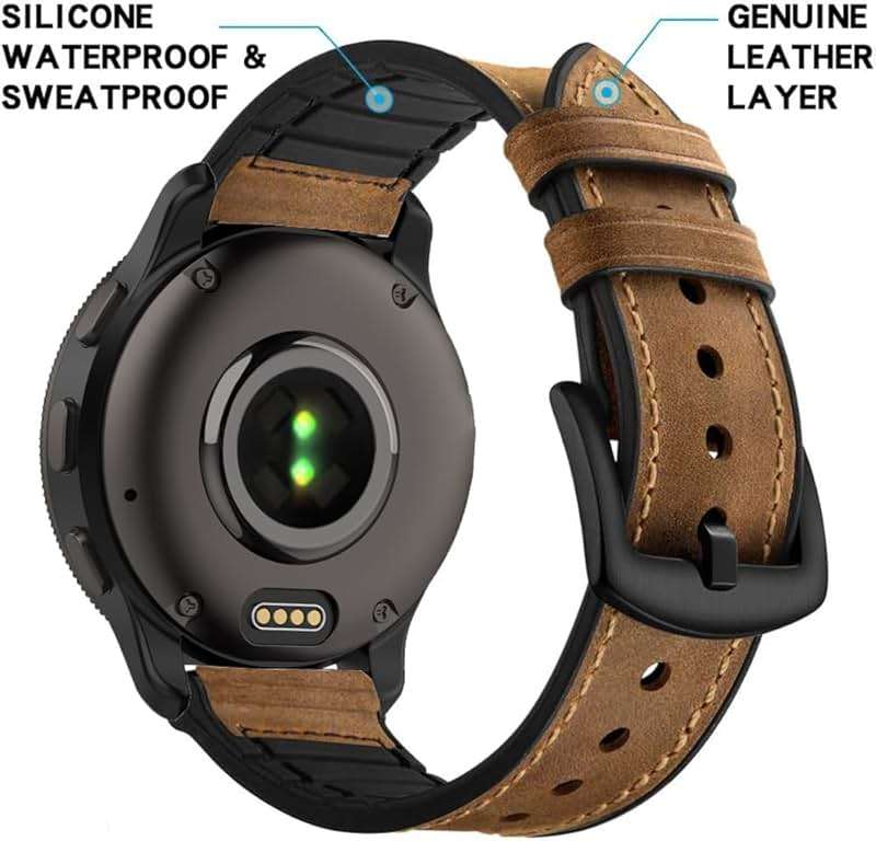 Leather Bands Compatible with Garmin Venu/Sq/Sq 2/Forerunner 165/55/645/245 Music Watch Bands, Garmin Vivoactive 6/5/3 Bands, 20mm Silicone Leather Sport Wristband for Vivomove HR/Sport Men Women - Image 3