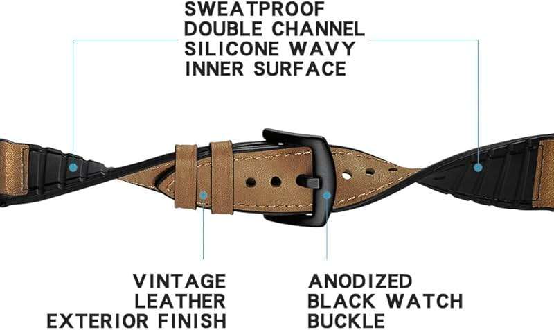 Leather Bands Compatible with Garmin Venu/Sq/Sq 2/Forerunner 165/55/645/245 Music Watch Bands, Garmin Vivoactive 6/5/3 Bands, 20mm Silicone Leather Sport Wristband for Vivomove HR/Sport Men Women - Image 5