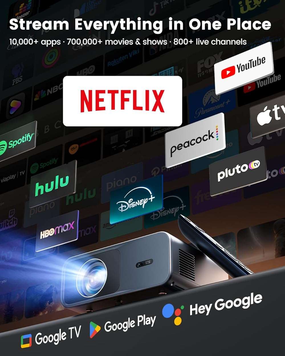 [Official Google TV]Smart Projector 4K Supported with WiFi & Bluetooth, Built-in Official Apps, GoogIe Voice, Outdoor Movie Projector with DoIby Audio, Auto Focus, Home Theater Proyector WIMIUS G1 - Image 2