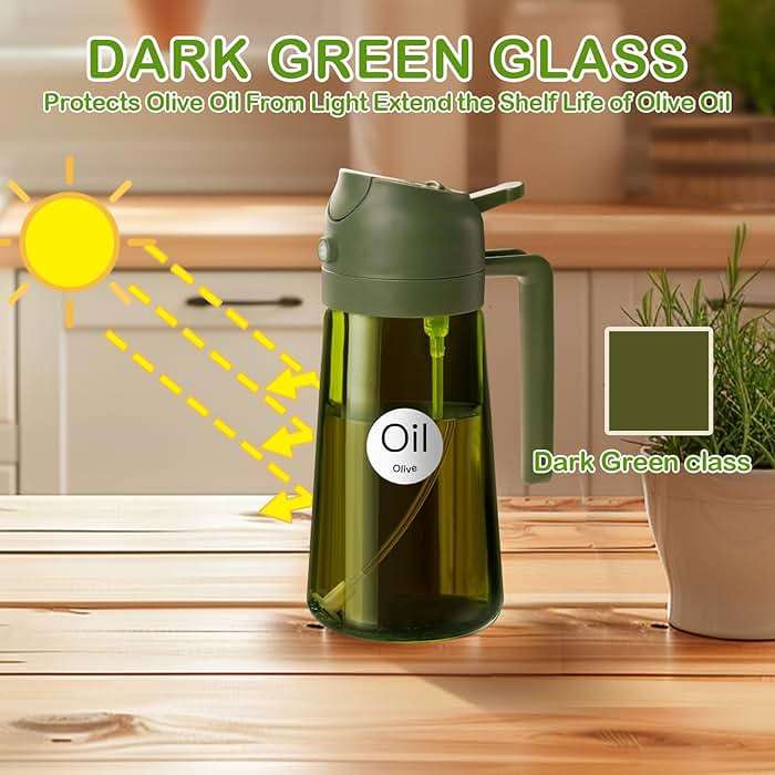 YARRAMATE 16oz/470ml Dark Green Oil Sprayer for Cooking with Stickers, Food-grade Premium 2 in 1 Olive Oil Dispenser Bottle for Kitchen Gadgets, Air Fryer, Salad, Frying, BBQ (OliveGreen) - Image 3