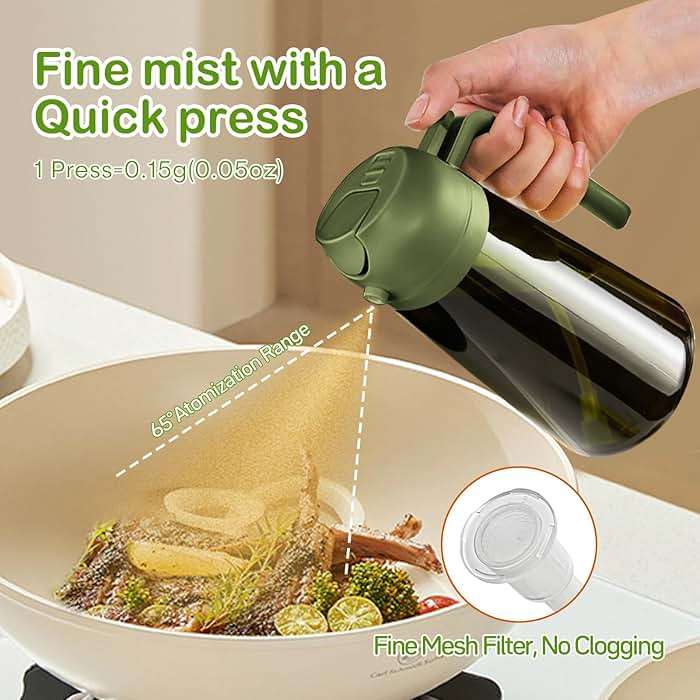 YARRAMATE 16oz/470ml Dark Green Oil Sprayer for Cooking with Stickers, Food-grade Premium 2 in 1 Olive Oil Dispenser Bottle for Kitchen Gadgets, Air Fryer, Salad, Frying, BBQ (OliveGreen) - Image 5