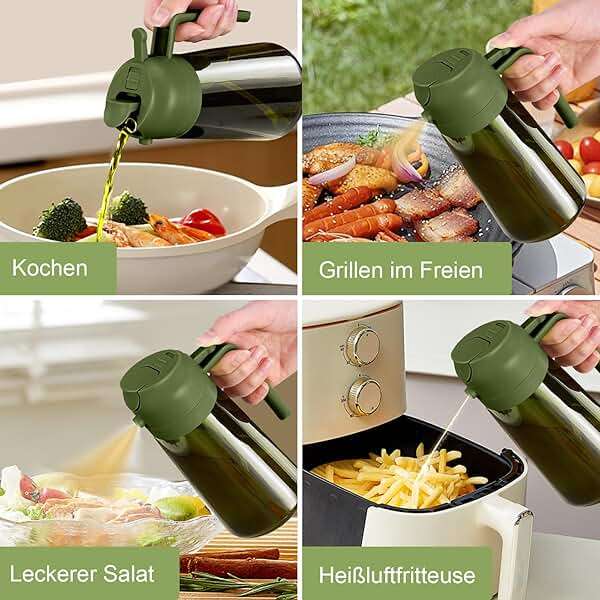 YARRAMATE 16oz/470ml Dark Green Oil Sprayer for Cooking with Stickers, Food-grade Premium 2 in 1 Olive Oil Dispenser Bottle for Kitchen Gadgets, Air Fryer, Salad, Frying, BBQ (OliveGreen) - Image 6