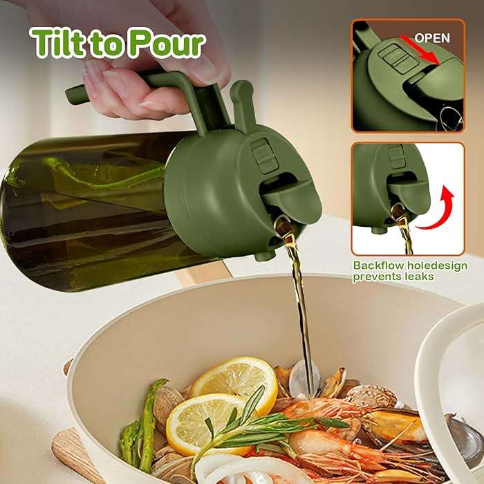 YARRAMATE 16oz/470ml Dark Green Oil Sprayer for Cooking with Stickers, Food-grade Premium 2 in 1 Olive Oil Dispenser Bottle for Kitchen Gadgets, Air Fryer, Salad, Frying, BBQ (OliveGreen) - Image 7
