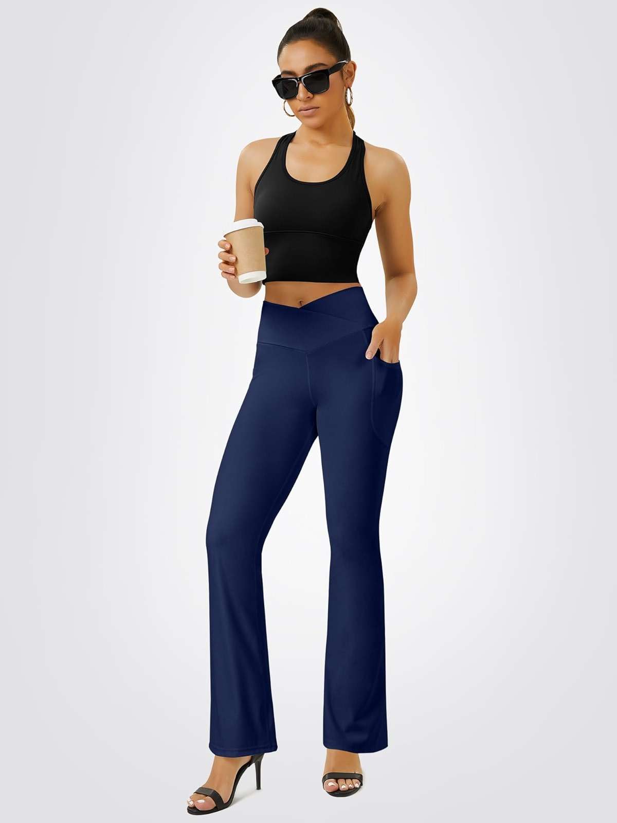 FOHOFO Yoga Pants Women, Flare Leggings for Women with Pockets Crossover High Waisted Bootcut Yoga Pants - Image 5