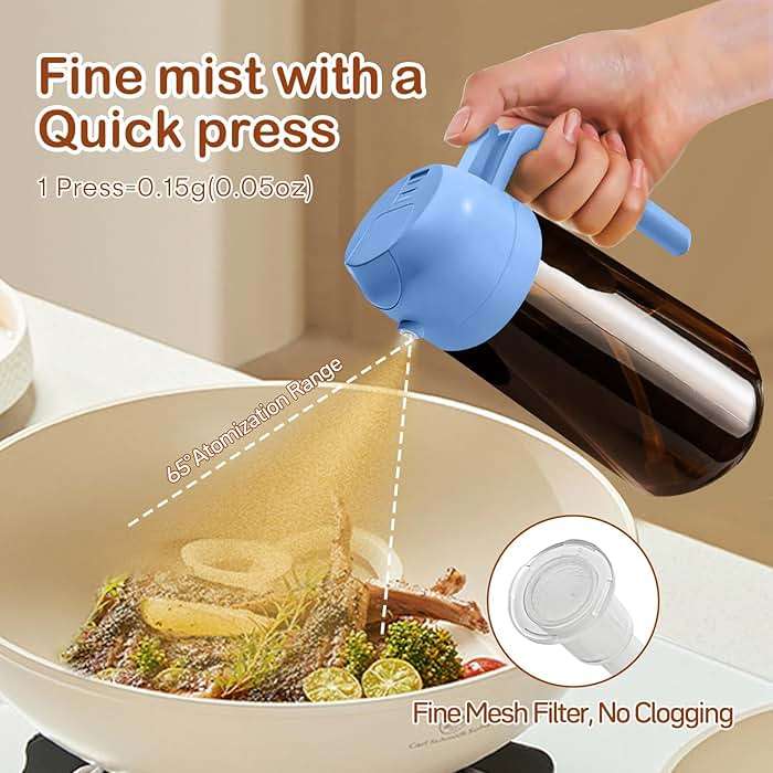 YARRAMATE 16oz/470ml Dark Brown Oil Sprayer for Cooking with Stickers, Food-grade Premium 2 in 1 Olive Oil Dispenser Bottle for Kitchen Gadgets, Air Fryer, Salad, Frying, BBQ (SkyBlue) - Image 5
