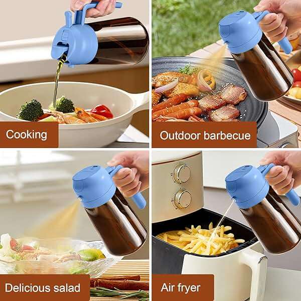 YARRAMATE 16oz/470ml Dark Brown Oil Sprayer for Cooking with Stickers, Food-grade Premium 2 in 1 Olive Oil Dispenser Bottle for Kitchen Gadgets, Air Fryer, Salad, Frying, BBQ (SkyBlue) - Image 7