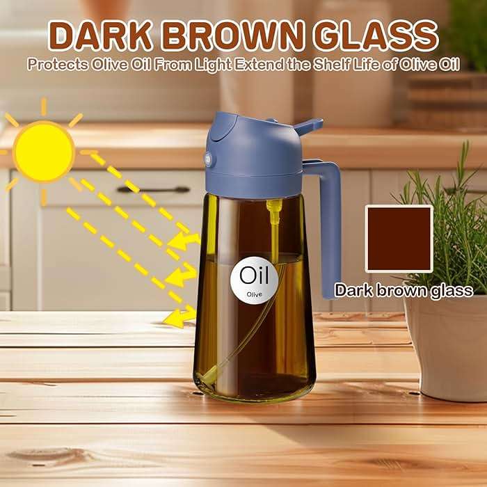 YARRAMATE 16oz/470ml Dark Brown Oil Sprayer for Cooking with Stickers, Food-grade Premium 2 in 1 Olive Oil Dispenser Bottle for Kitchen Gadgets, Air Fryer, Salad, Frying, BBQ (Navy) - Image 4
