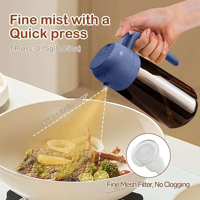 YARRAMATE 2Pcs 16oz/470ml Dark Brown Oil Sprayer for Cooking with Stickers, Food-grade Premium 2 in 1 Olive Oil Dispenser Bottle for Kitchen Gadgets, Air Fryer, Salad, Frying, BBQ (Black&Navy) - Image 5