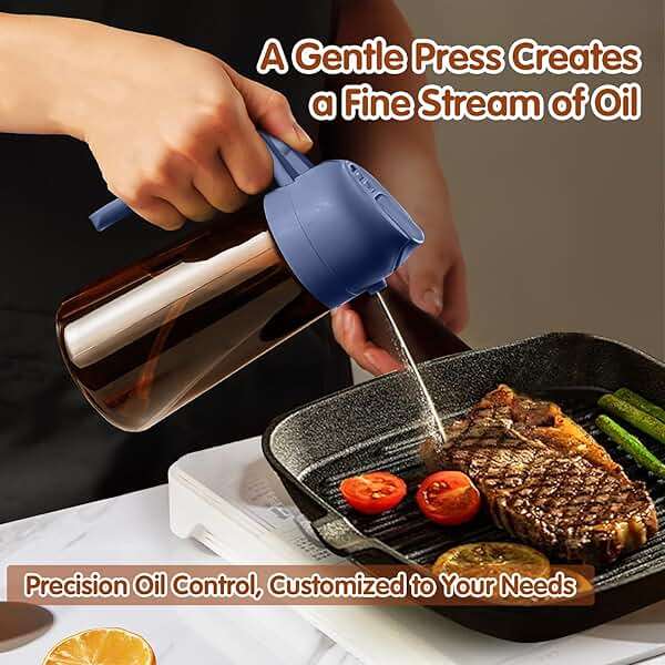 YARRAMATE 2Pcs 16oz/470ml Dark Brown Oil Sprayer for Cooking with Stickers, Food-grade Premium 2 in 1 Olive Oil Dispenser Bottle for Kitchen Gadgets, Air Fryer, Salad, Frying, BBQ (Black&Navy) - Image 6