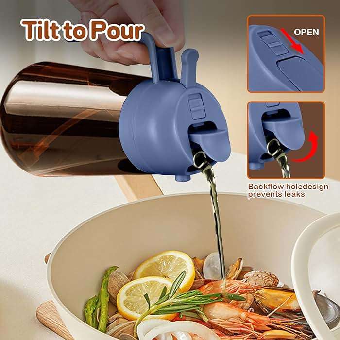 YARRAMATE 2Pcs 16oz/470ml Dark Brown Oil Sprayer for Cooking with Stickers, Food-grade Premium 2 in 1 Olive Oil Dispenser Bottle for Kitchen Gadgets, Air Fryer, Salad, Frying, BBQ (Black&Navy) - Image 7